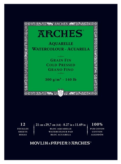 Arches A4 300g (12) 100% cotton half rough watercolor pad