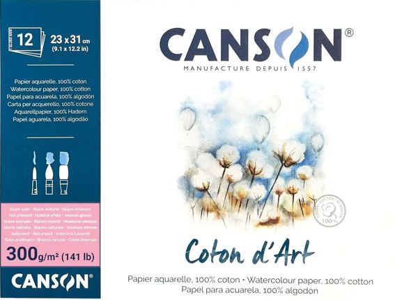 Canson Coton d Art 300g 23x31 (12) 100% cotton sileä akvarellile